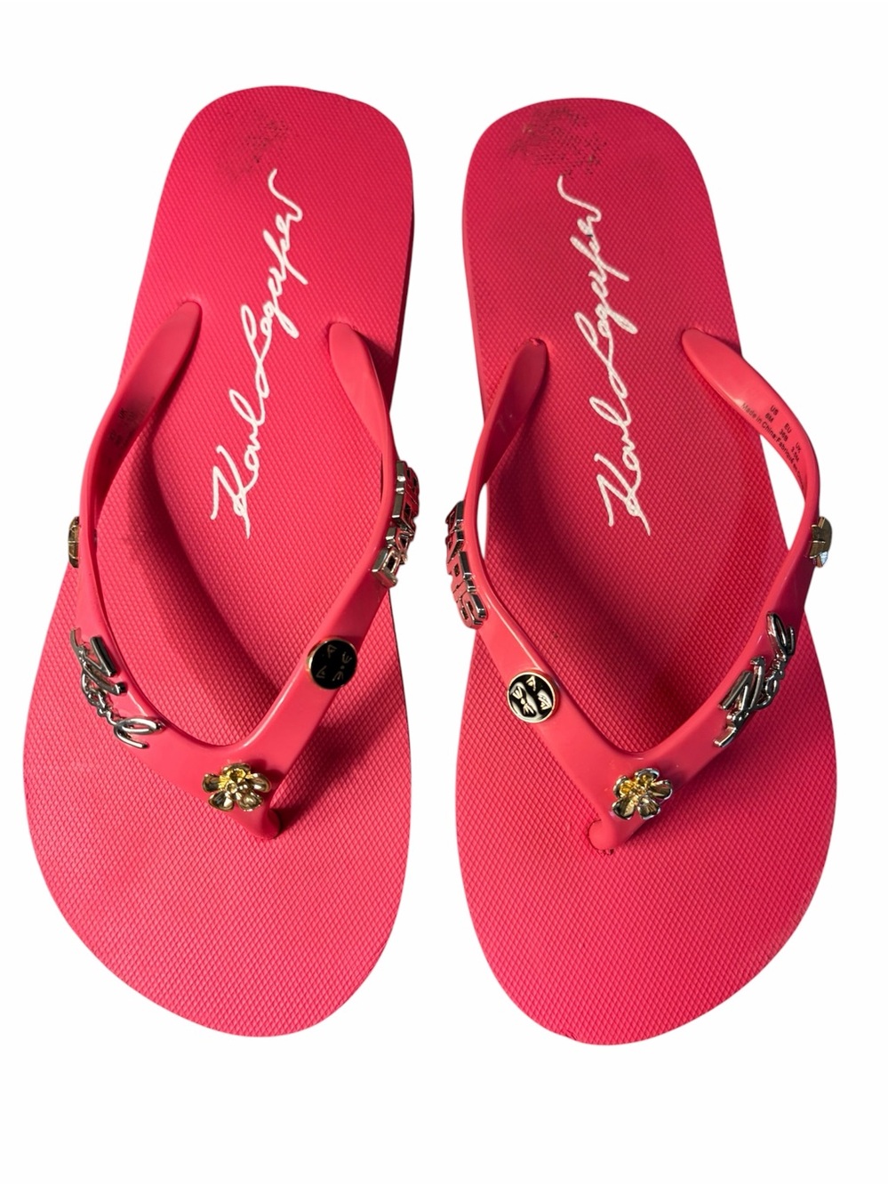 Karl Lagerfeld Hot Pink Jeweled Women's Flip Flops  Size 5/6